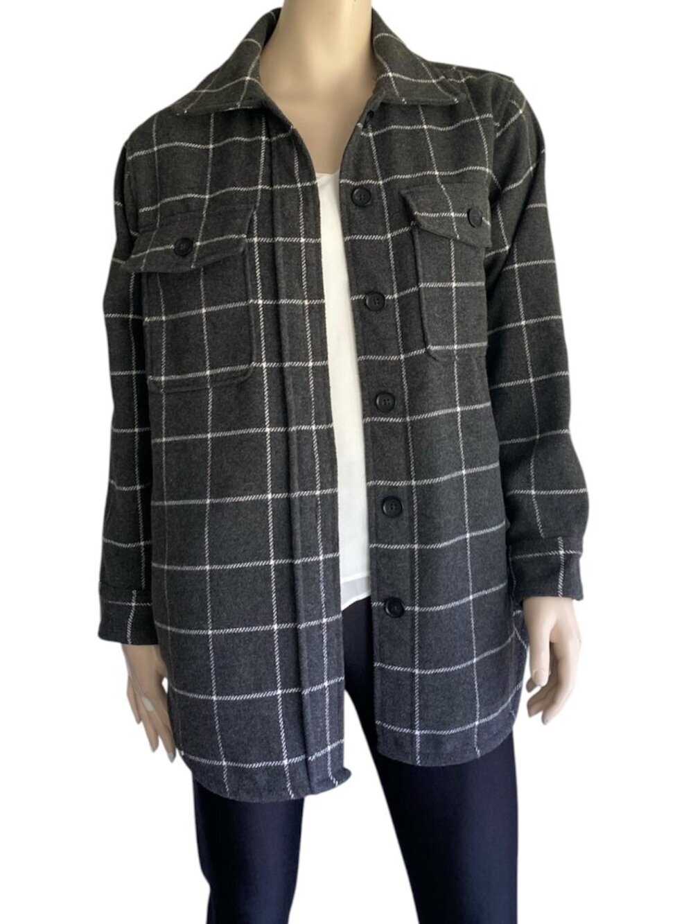Tilley Grey Windowpane Shacket Oversized Plaid Shirt Jacket Small ECU Dark Gray​